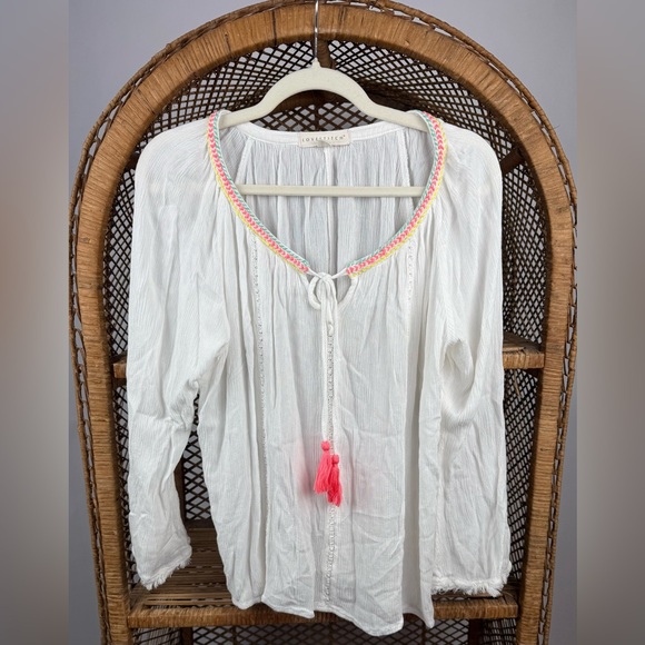 Lovestitch Boho Festival Peasant Top Tassel Tie Neck Long Sleeve Gauze Size L - Picture 2 of 6